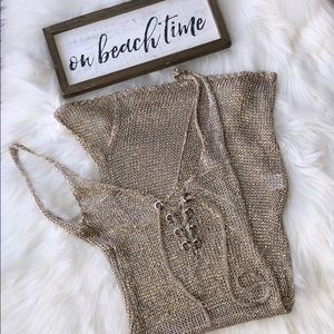 Gold Mesh Swim Cover Up Dress